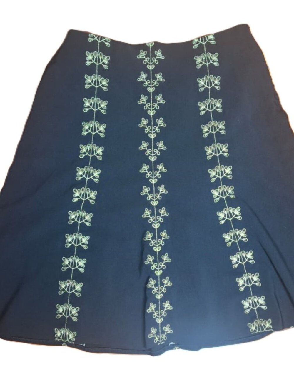 Simply French, Black and Gold Embroidered A-Line Midi Skirt, Vintage, Size 12